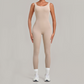 Wholesale Women's Brushed Yoga Jumpsuit – Open-Back Slim Fit Athletic Bodysuit w/ Chest Pad