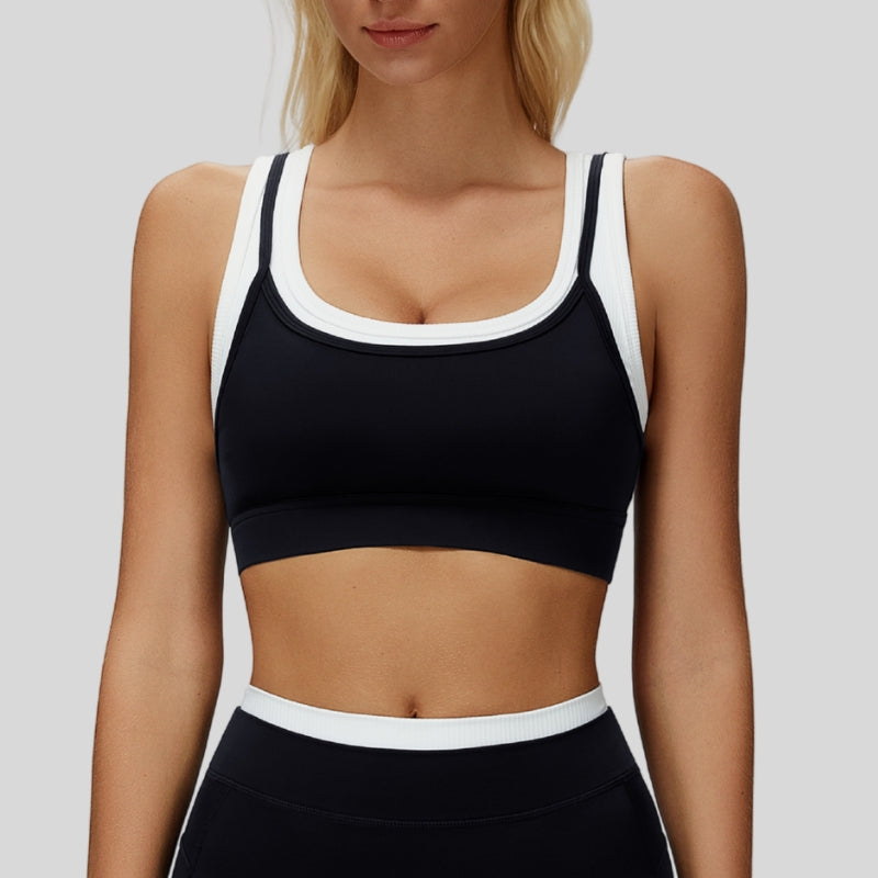 Fake two-piece contrast color stitching sports bra