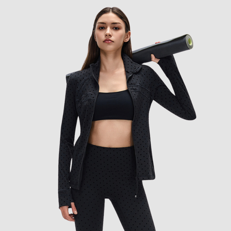 Wholesale Polka Dot Gold Zipper Stand Collar Jacket