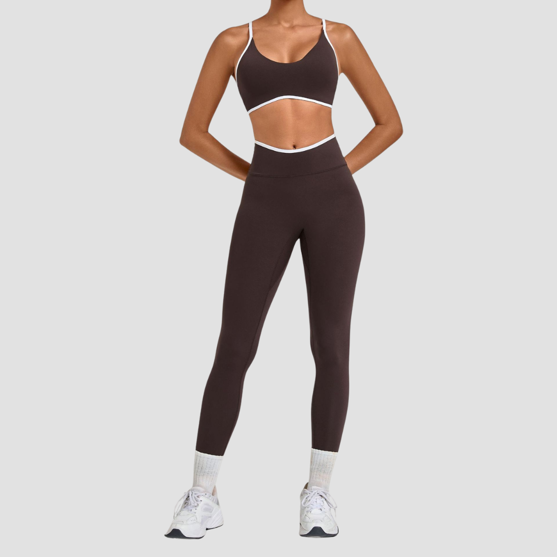 Wholesale Colorblock Piping Yoga Set Adjustable Strap Sports Bra & Leggings