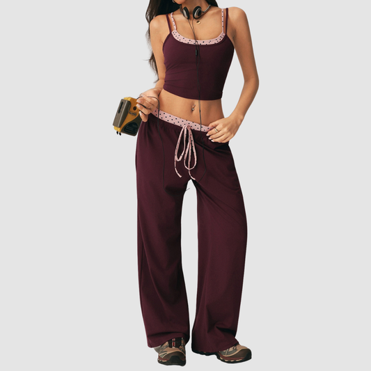 Wholesale Women's Polka-Dot Camisole & Wide-Leg Pants Yoga Set