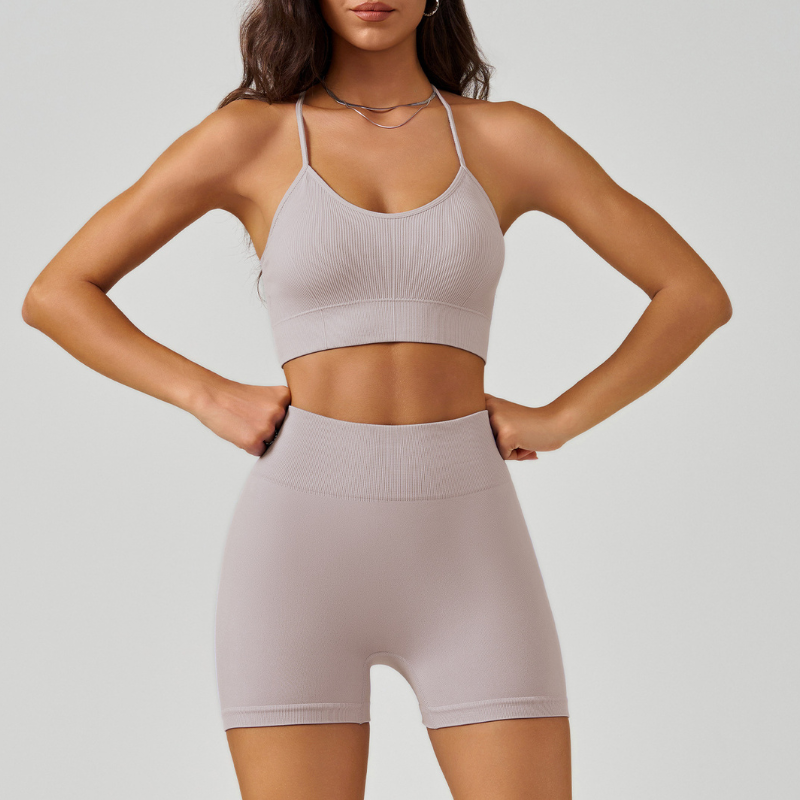 Crossover spaghetti strap bra & shorts sport sets
