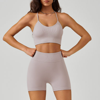 Crossover spaghetti strap bra & shorts sport sets