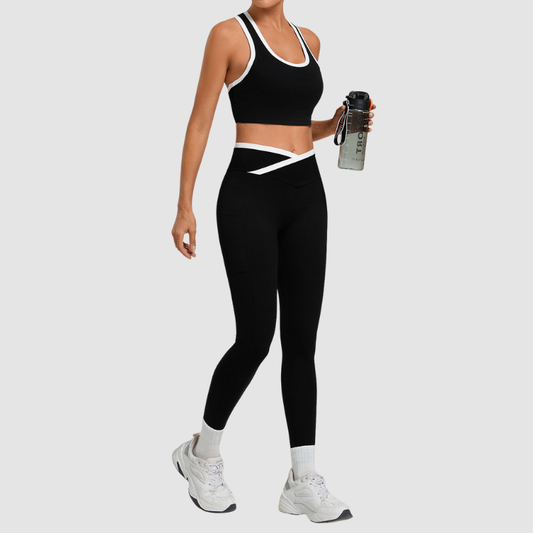 Wholesale contrasting vest+cross waistline legging set | Wonderxfans bulk activewear