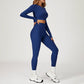 Round-neck long-sleeve high-waist fitted top+HIGH WAIST LEGGINGS 2-PIECE SET
