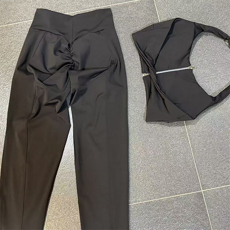 Wholesale Zipper Tank Top+Highlighted Legging 2-piece Set