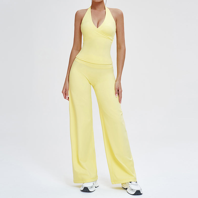 Wholesale open-back tank top + loose wide-leg pants