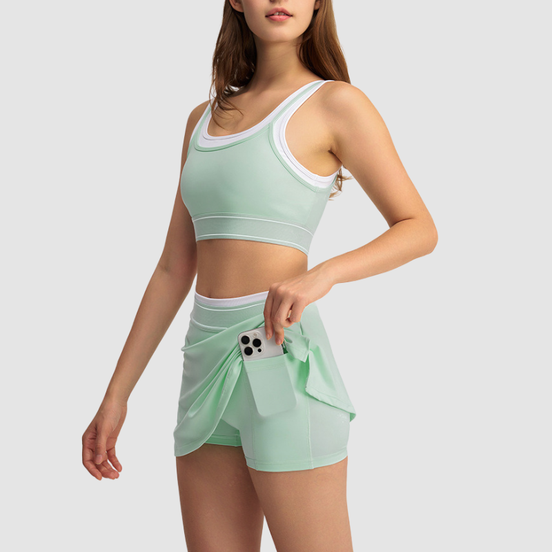 Wholesale Women's Contrast Stripe Halter Bra & Tennis Skirt Set – Sporty Two-Piece