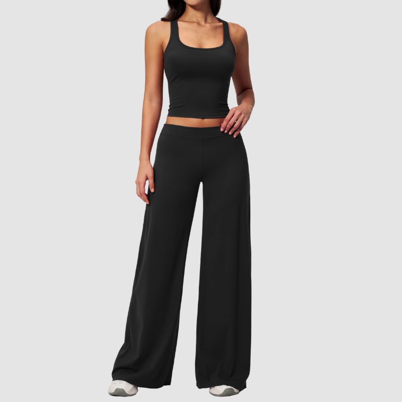 Wholesale Seam-Detail Cropped Vest & Hip-Lifting Wide-Leg Pants Set