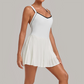 Wholesale Women's Colorblock Open-Back Tennis Dress – Anti-Exposure Pleated Yoga Skirt with Pockets