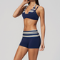 Wholesale Women's Polka Dot & Stripe Yoga Set Halter Neck Sports Bra & Shorts w/ Chest Pad