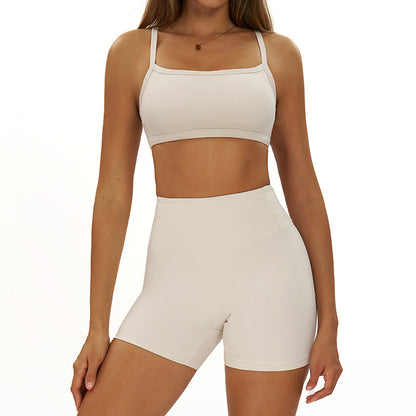 Thin straps Sports Bra + High-waisted shorts 2-Piece Set