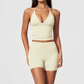 Wholesale Women's Halter Neck Yoga Set – Deep V-Neck Bra & High-Waist Shorts