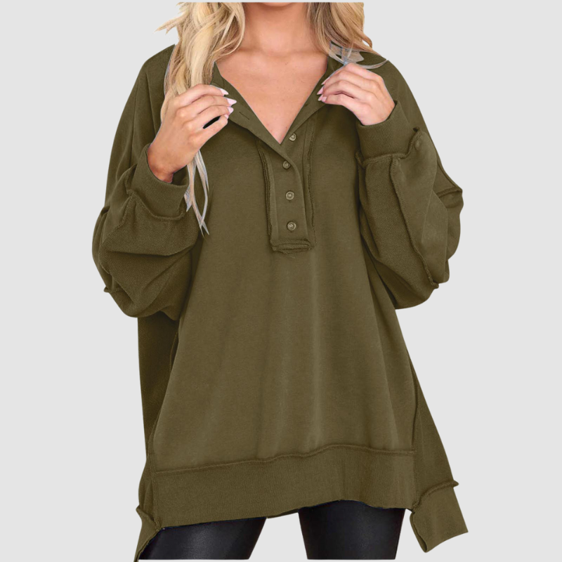Wholesale Round Neck Solid Color Button Loose-fitting Top