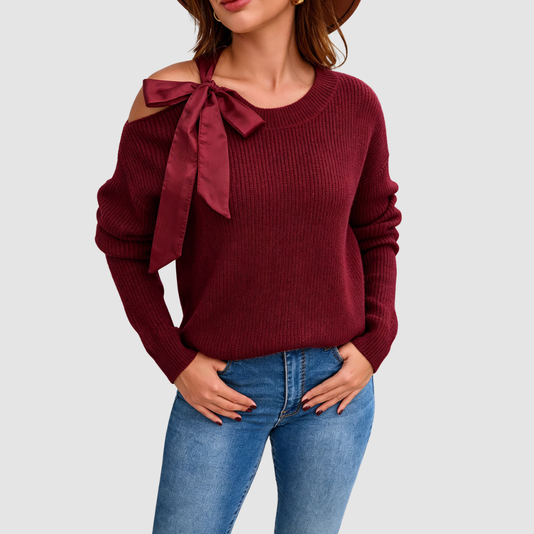 Wholesale Women’s Off-Shoulder Bow-Tie Knit Sweater