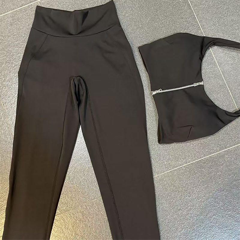 Wholesale Zipper Tank Top+Highlighted Legging 2-piece Set