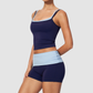 Wholesale Contrast Color Faux Two-Piece Yoga Set – Tummy Control Fitness Outfit