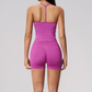 Wholesale Women's Halter V-Neck Seamless Yoga Set – High-Waist Butt-Lifting Sports Bra & Shorts
