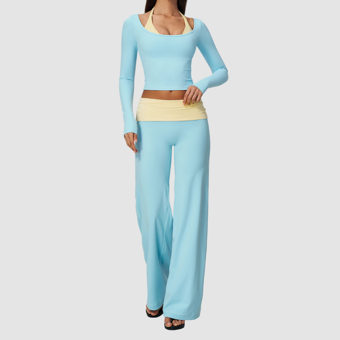 Wholesale Women’s Long-Sleeve Top & Wide-Leg Yoga Pants Set
