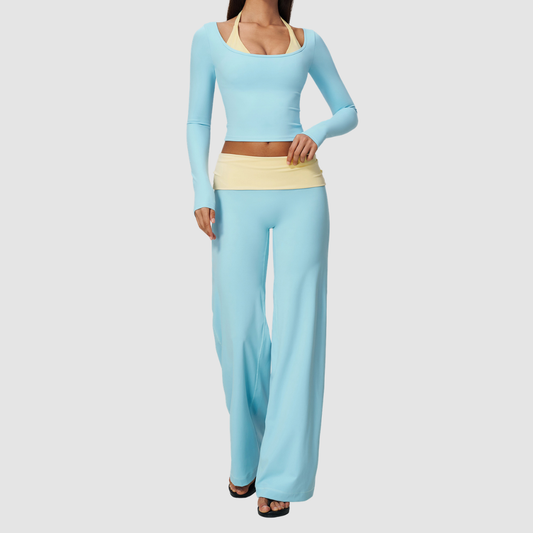 Wholesale Women’s Long-Sleeve Top & Wide-Leg Yoga Pants Set