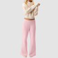 Wholesale Women's Sweaters Striped Stand-Collar Zip Knit Top & Flared Pants Set