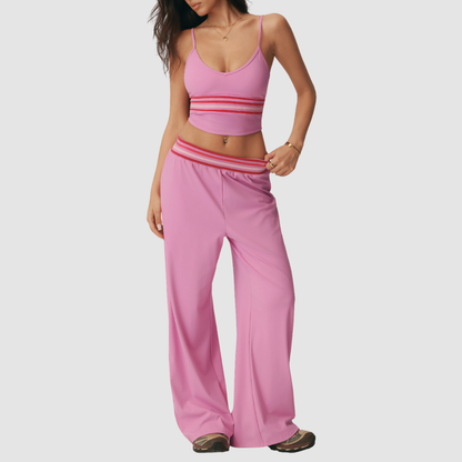 Wholesale Women's Padded Cami & Striped Wide-Leg Yoga Pants Set