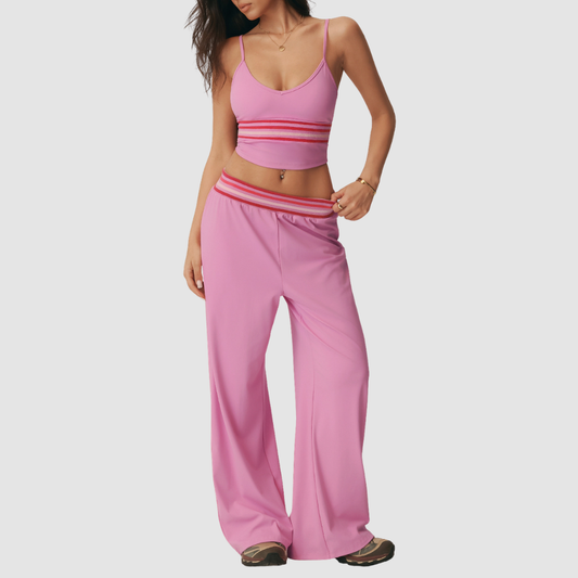 Wholesale Women's Padded Cami & Striped Wide-Leg Yoga Pants Set