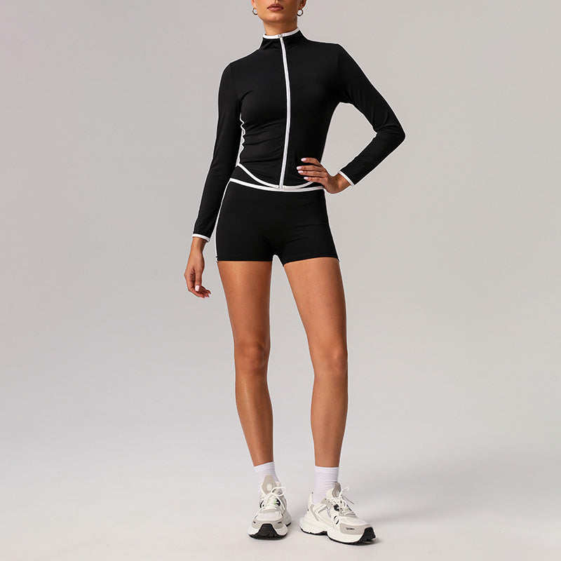 Quick-Drying Stand-Collar Jacket + High-Waisted Naked-Feel Shorts 2-Piece Set