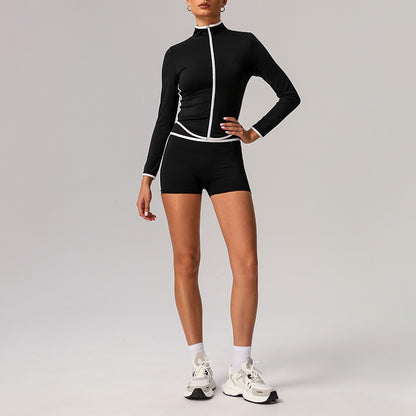 Quick-Drying Stand-Collar Jacket + High-Waisted Naked-Feel Shorts 2-Piece Set