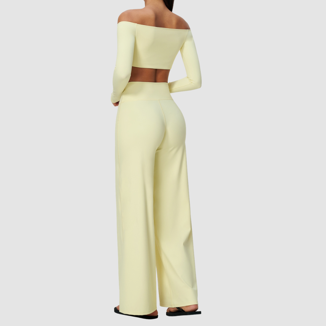 Wholesale Women's Long-Sleeve Tops + Wide-Leg Pants Fitness Two-Piece Set