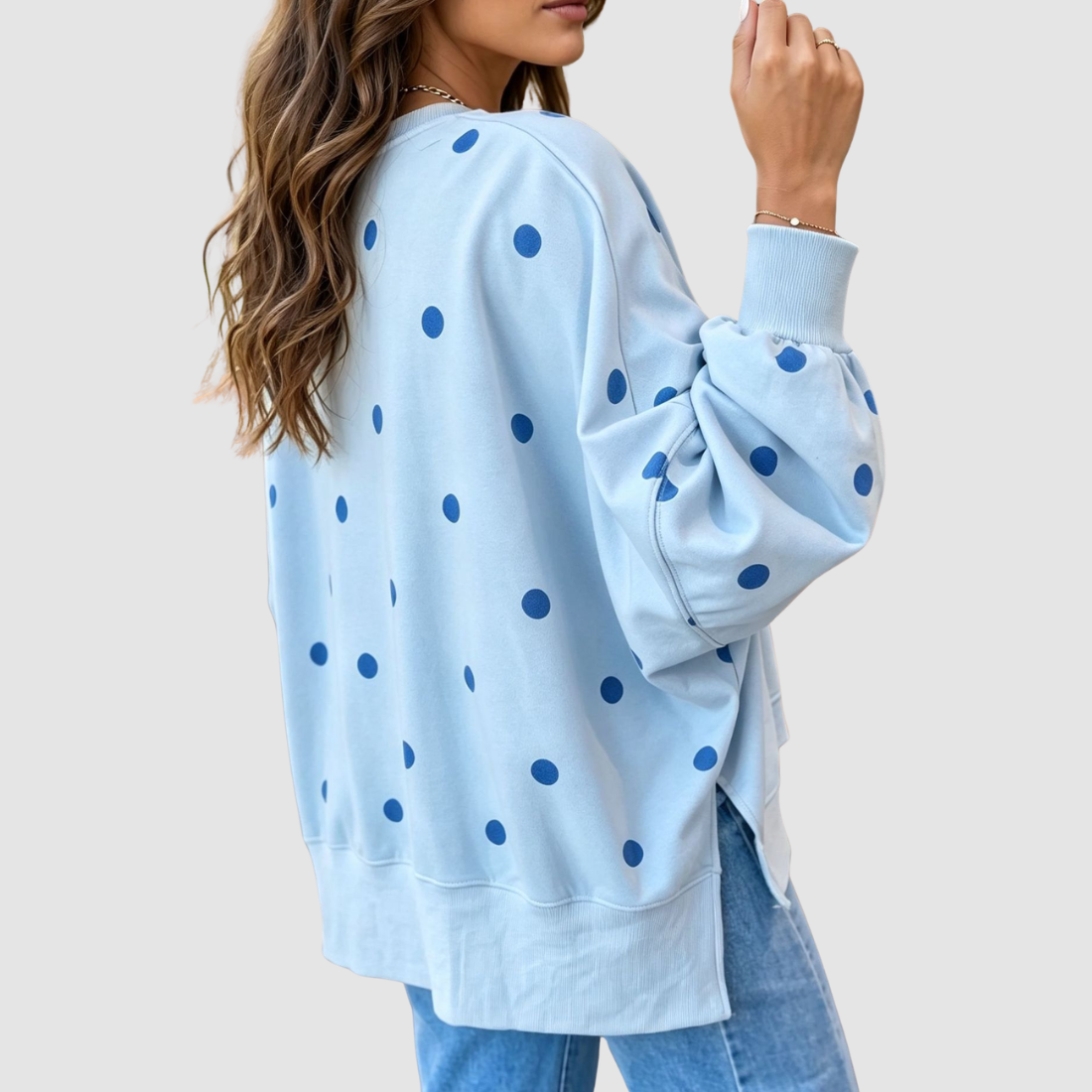 Wholesale Women's Polka Dot Pullover Sweatshirt – Loose Contrast Round-Neck Top