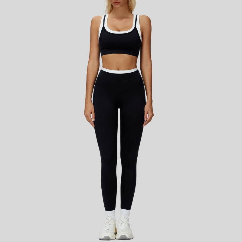 Contrast color sports bra + sports legginggs 2-piece set