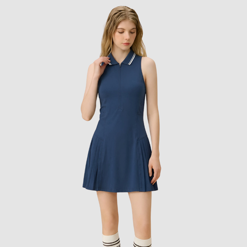 Wholesale Women's Mesh Back POLO Collar Sleeveless Tennis Dress with Shorts