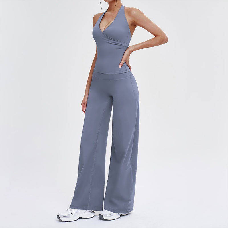 Wholesale open-back tank top + loose wide-leg pants