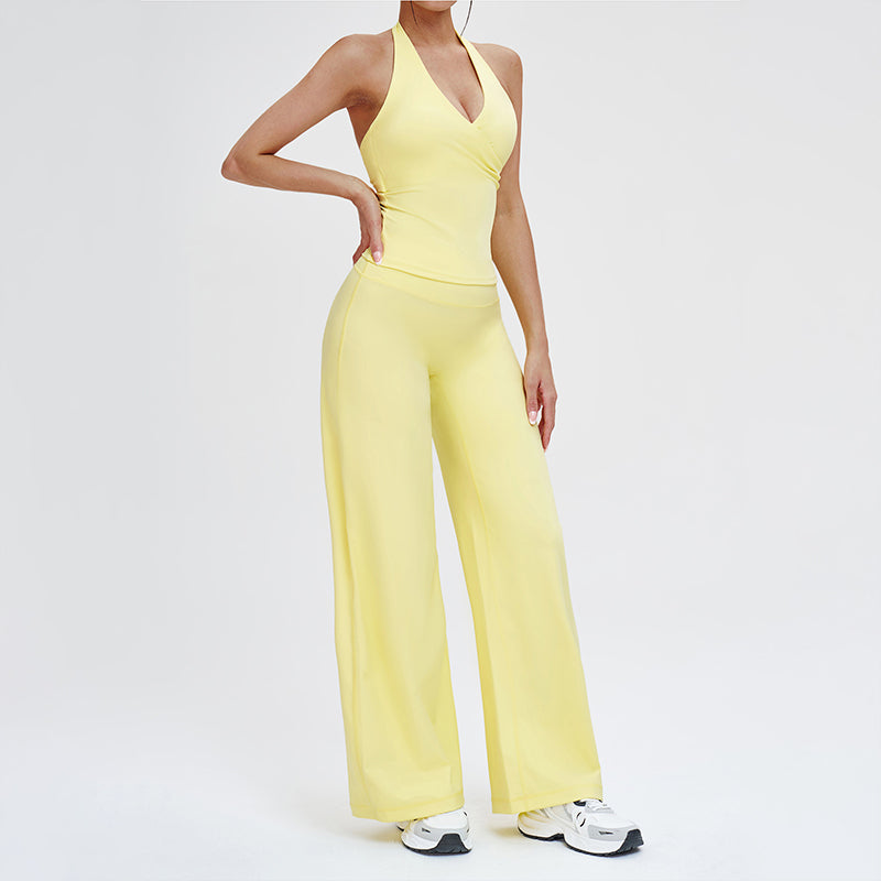 Wholesale open-back tank top + loose wide-leg pants
