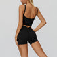 Sports vest with U-shaped+High waisted sports shorts 2-piece set