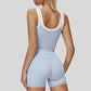 Two-piece contrasting sports tank top+sports shorts 2-piece set