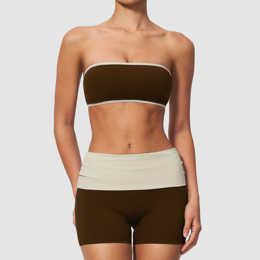 Wholesale Bandeau Contrast Color Yoga Set – Hip Lifting Fitness Outfit
