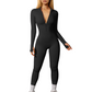 Women's ribbed long-sleeve zip-up casual athletic jumpsuit