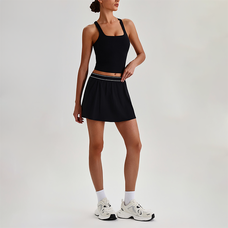 Wholesale Sleeveless Sports Top & Pleated Tennis Skirt Set – Quick-Dry Athletic 2-Piece with Built-In Shorts
