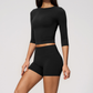 Wholesale Women's 3/4 Sleeve Crop Top & Biker Shorts Set – Seamless Yoga Activewear