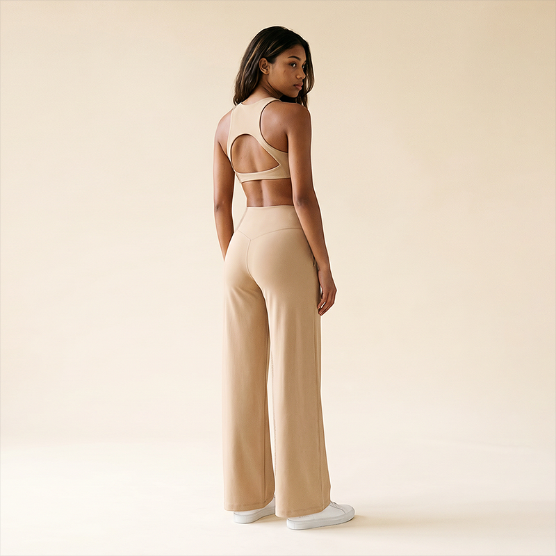 Wholesale Women's Brushed Fabric Sports Bra and Wide-Leg Pants Set