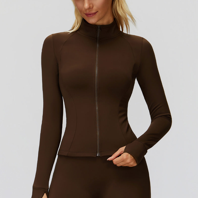 Stand collar plush warm slim fit zipper jacket