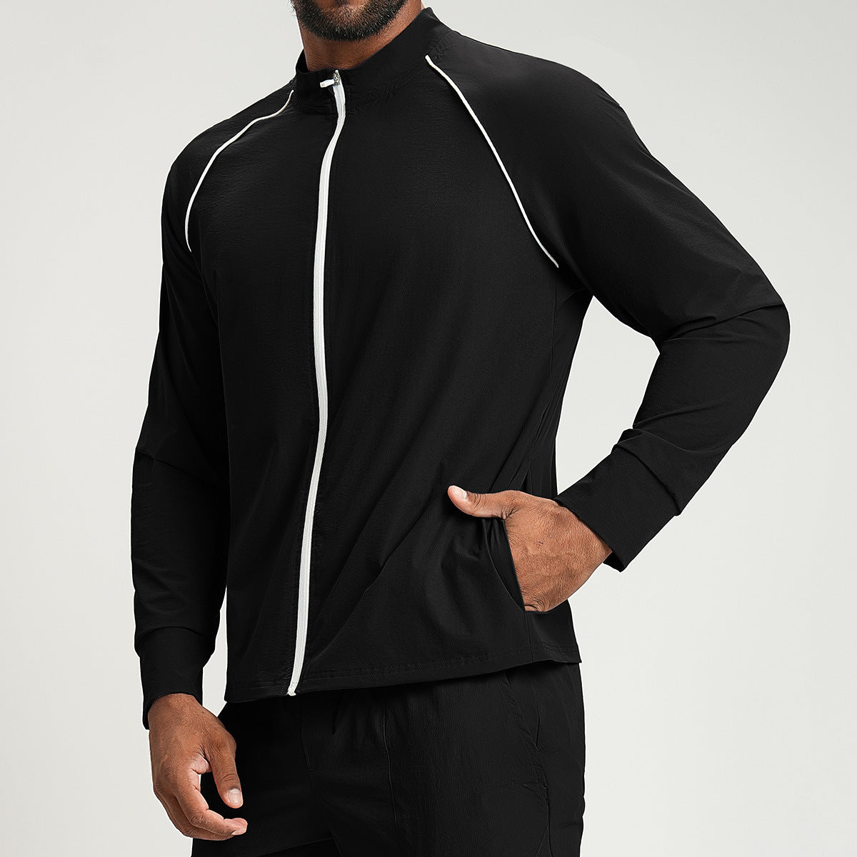 Wholesale Men Recycled Nylon Stand Collar Zip Jacket