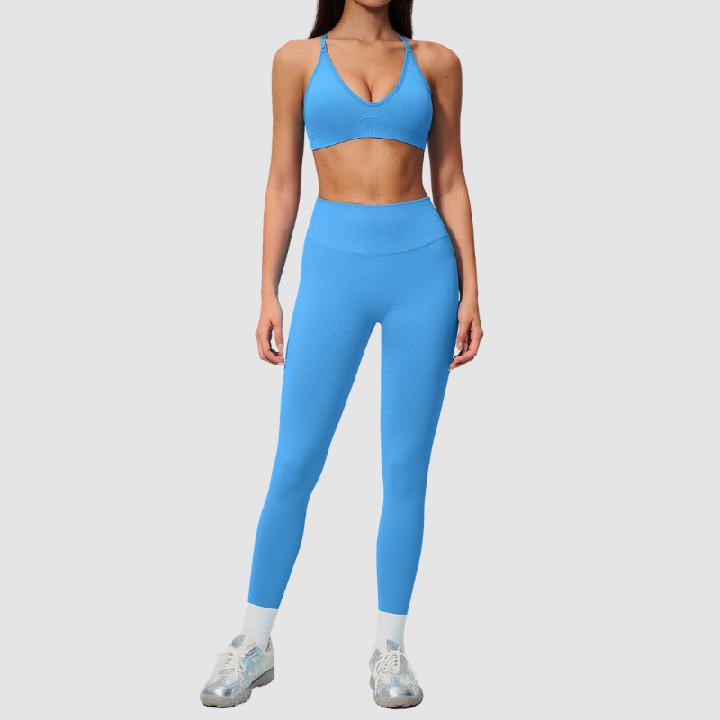 Wholesale Women's Cross-Back Seamless Yoga Set – Tummy Control High-Waist Sports Bra & Leggings