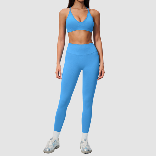 Wholesale Women's Cross-Back Seamless Yoga Set – Tummy Control High-Waist Sports Bra & Leggings