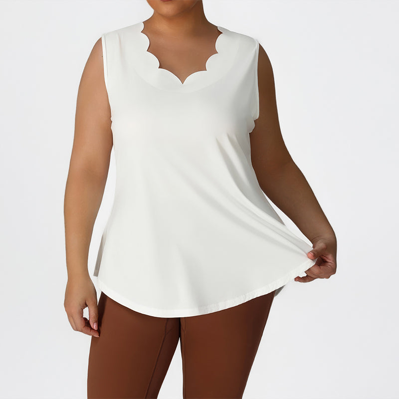 Women's Plus Size Wavy Hem V-Neck Sleeveless Yoga Tank Top