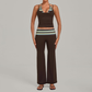 Wholesale Women's Retro Print Yoga Fake Two-Piece Vest+Flared-Leg Pants Set