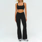 Square neckline backless sports bra+High-waisted flared pants 2-piece set