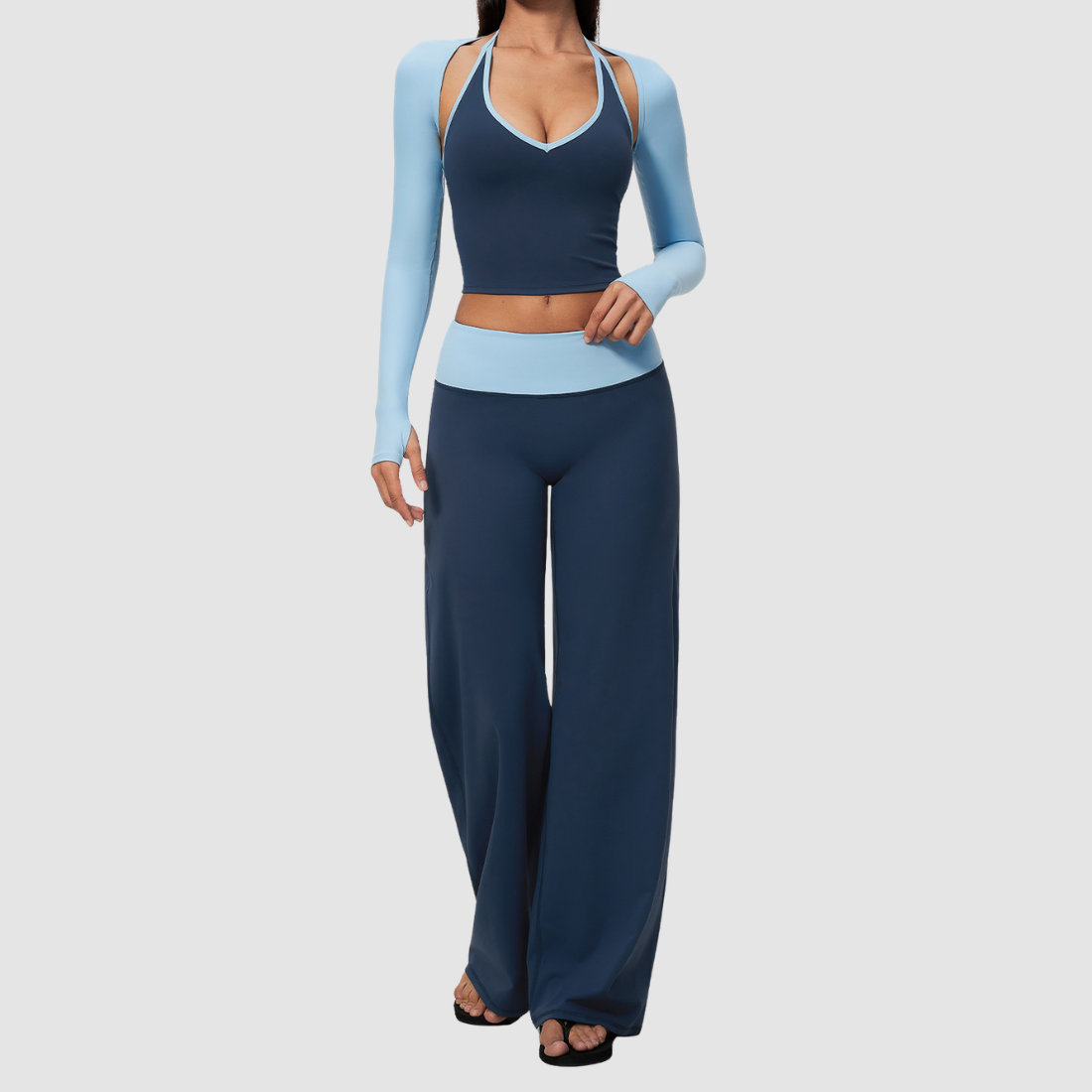 Wholesale Women’s 3-Piece Halter Yoga Set – Tank, Long Pants & Shrug